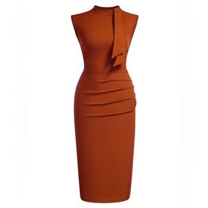 Miusol Women's Career Casual Rust Red Sleeveless Pleated & Rouching Size S